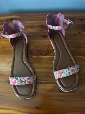 Kelly & Katie Pink Floral Ankle Strap Sandals